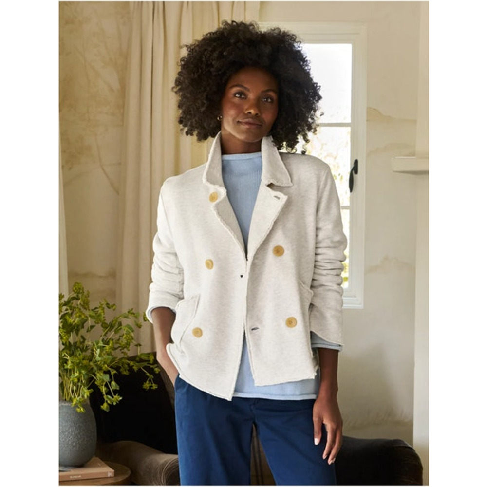 FRANK & EILEEN Sz L Large Gray White Mini Belfast Peacoat Jacket Coat